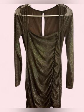 windsor black glittery mesh dress with sheer long sleeves